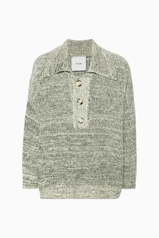 Nanushka Delier Polo Knit Jumper - Black/ Moon Bright Pastel Dark