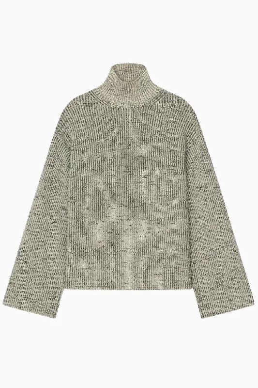Nanushka Nienke Cashmere Funnel Neck Knit Jumper - Black/ Moon Houndstooth Herringbone Solid