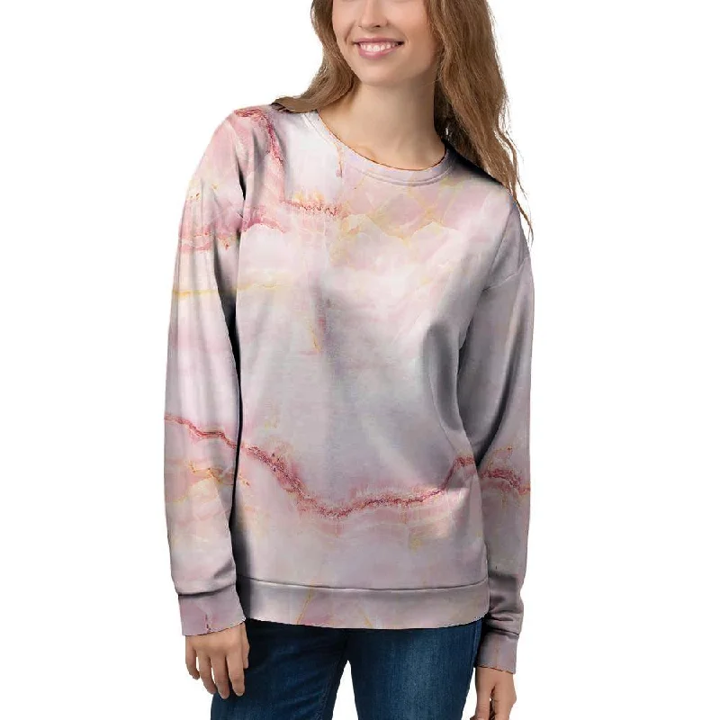 Natural Pink Marble Women's Sweatshirt Hoodie with Exposed Zipper Edgy Industrial