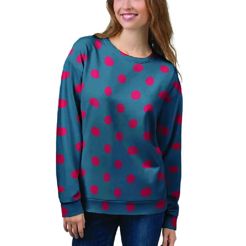 Navy Polka Dot Women's Sweatshirt Hoodie with Ribbed Neckline Snug Warm