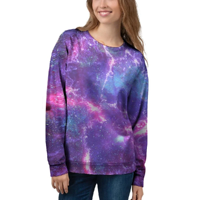 Nebula Galaxy Space Women's Sweatshirt Hoodie with Rolled Sleeves Casual Relaxed