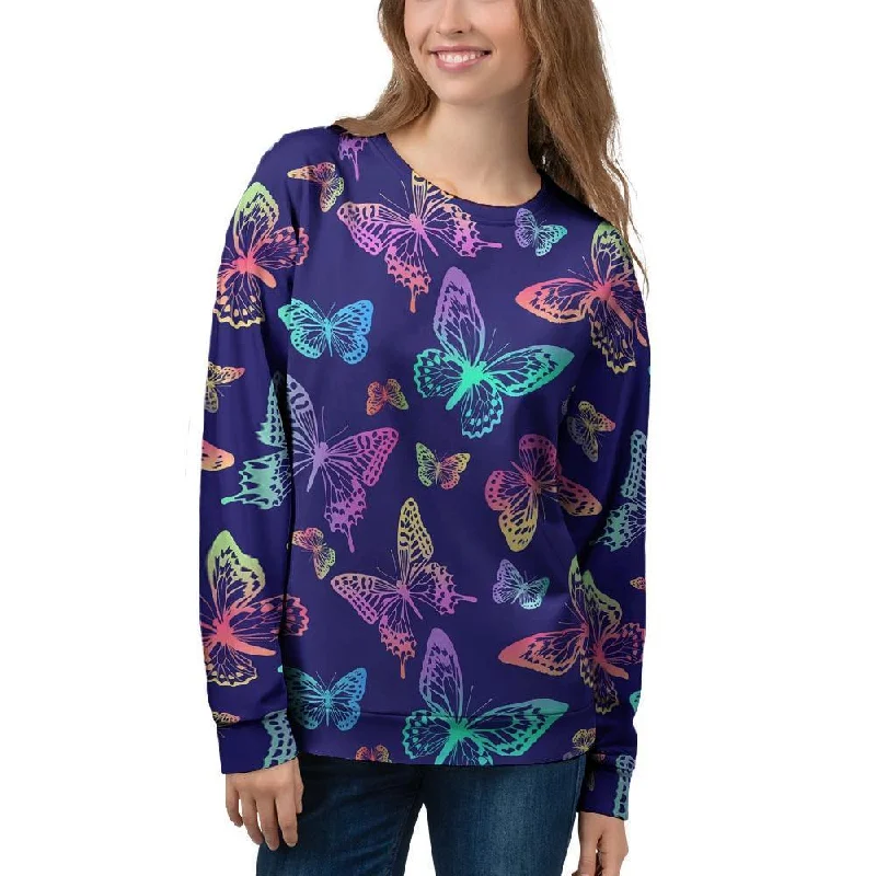 Neon Butterfly Print Women's Sweatshirt Hoodie with Longline Fit Extended Stylish