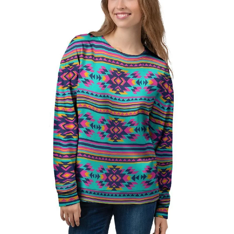 Neon Indian Aztec Abstract Art Print Women's Sweatshirt Hoodie with Tie-Dye Psychedelic Retro Neon Indian Aztec Abstract Art Print Women's Sweatshirt Hoodie with Tie-Dye Psychedelic Retro