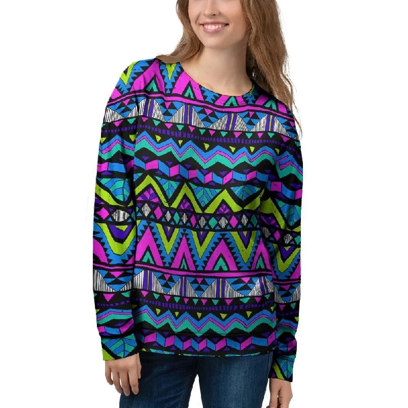 Neon Indian Aztec Doodle Women's Sweatshirt Hoodie with Mesh Breathable Sporty