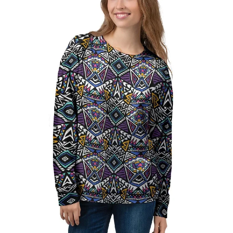 Neon Indian Aztec Triangles Abstract Geometric Art Women's Sweatshirt Hoodie with Sequins Glamorous Eye-catching Neon Indian Aztec Triangles Abstract Geometric Art Women's Sweatshirt Hoodie with Sequins Glamorous Eye-catching
