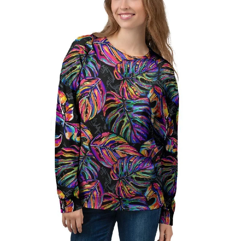 Neon Multicolor Palm Leaf Print Women's Sweatshirt Hoodie with Print Artistic Unique Neon Multicolor Palm Leaf Print Women's Sweatshirt Hoodie with Print Artistic Unique
