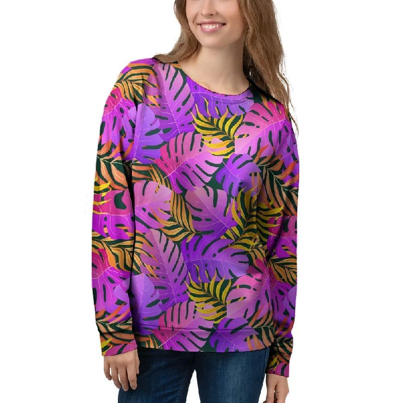 Neon Palm Leaf Edm Print Women's Sweatshirt Hoodie with Logo Branding Identity