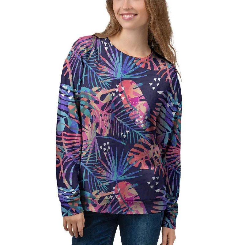 Neon Palm Leaf Hawaiian Print Women's Sweatshirt Hoodie Jacket Zipper Layering