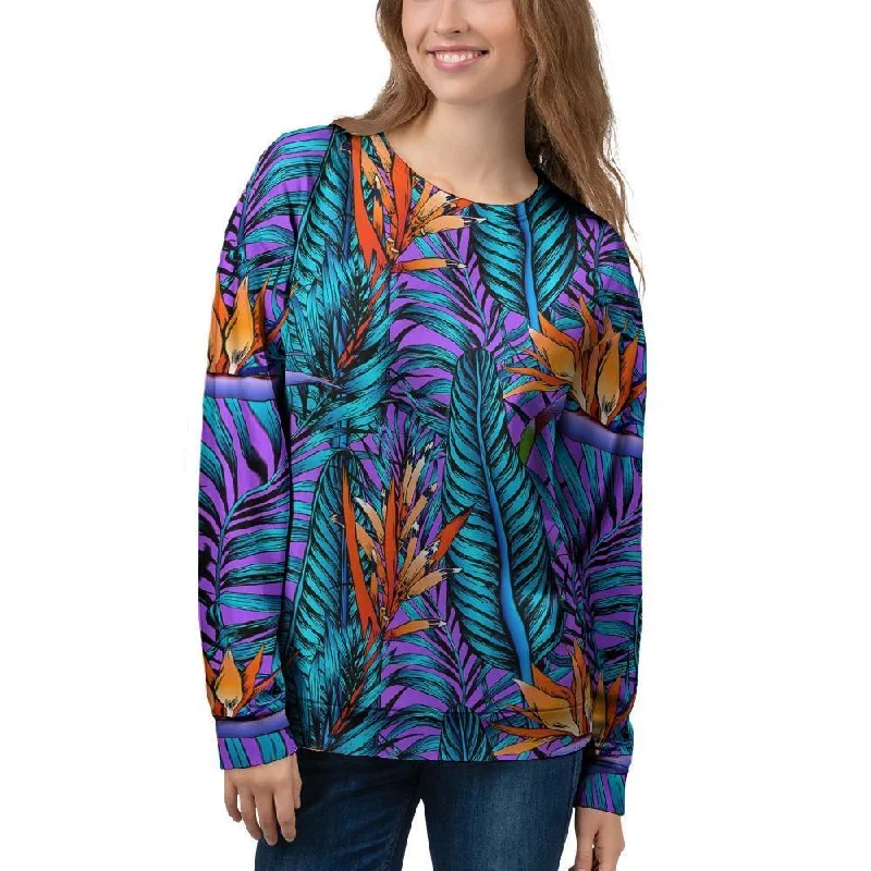 Neon Palm Leaf Tropical Print Women's Sweatshirt Oversized Hoodie Comfort Casual