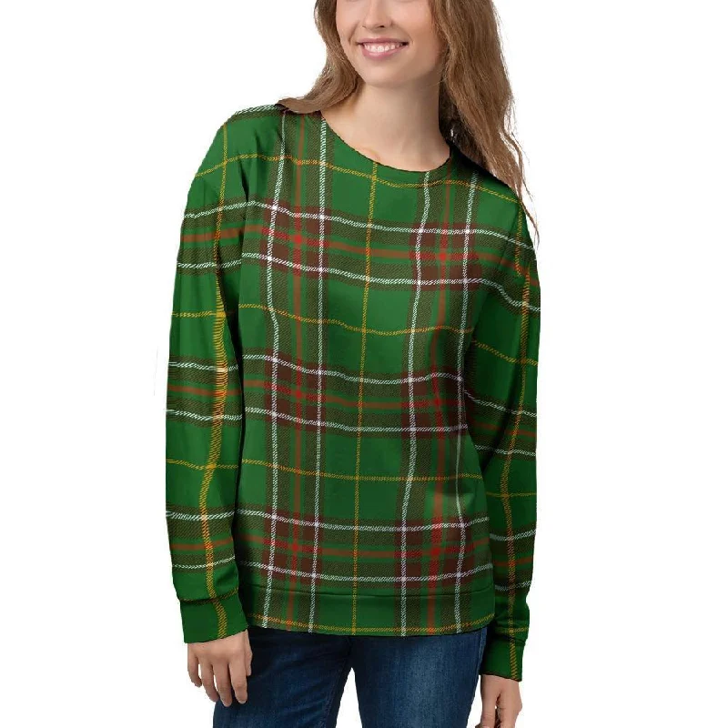 Newfoundland Tartan Green Plaid Women's Sweatshirt Hoodie with Front Slit Layering Stylish Newfoundland Tartan Green Plaid Women's Sweatshirt Hoodie with Front Slit Layering Stylish