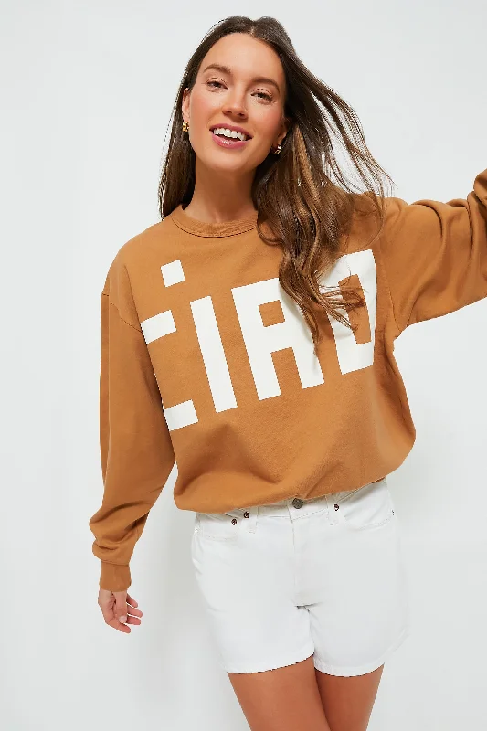 Nutmeg with Cream Block Ciao Oversized Sweatshirt Hoodie with Front Slit Layering Stylish