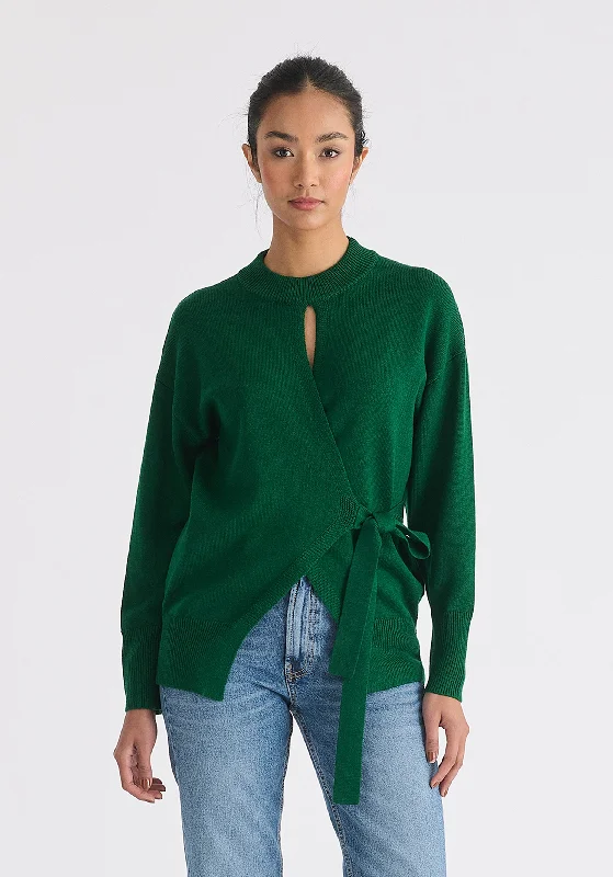 Open Front Mock Neck Wrap Jumper Solid Color Striped Floral Print