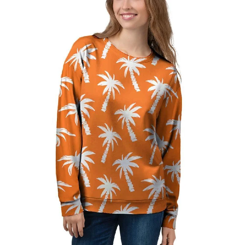 Orange Hawaiian Palm Tree Print Women's Sweatshirt Hoodie with Hidden Zipper Minimalist Clean Orange Hawaiian Palm Tree Print Women's Sweatshirt Hoodie with Hidden Zipper Minimalist Clean