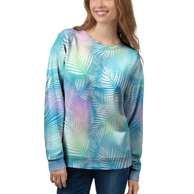 Palm Leaf Hawaiian Print Women's Sweatshirt Hoodie with Cuffed Sleeves Snug Secure