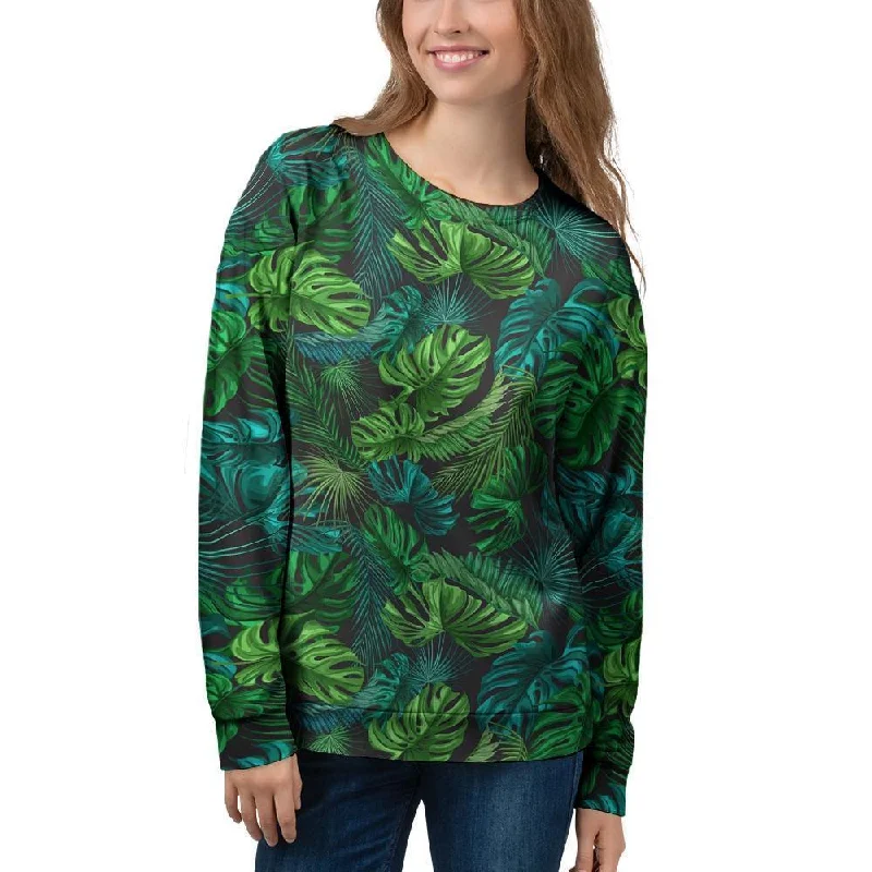 Palm Leaf Tropical Print Women's Sweatshirt Hoodie with Batwing Sleeves Loose Dramatic