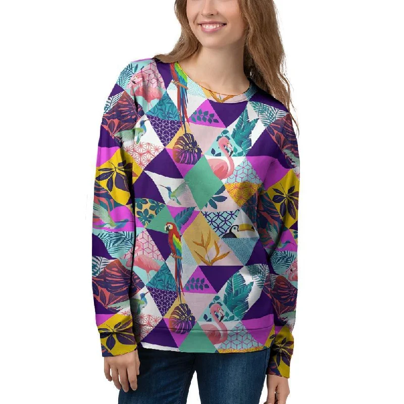 Patchwork Tropical Bird Print Women's Sweatshirt Hoodie with Oversized Fit Loose Comfortable Patchwork Tropical Bird Print Women's Sweatshirt Hoodie with Oversized Fit Loose Comfortable