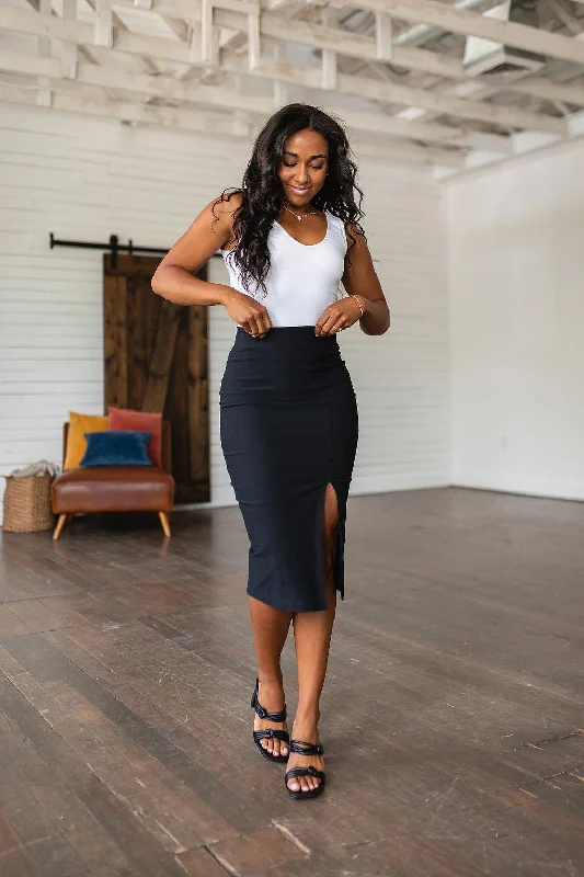 Pencil Me In Pencil Skirt in Black silk skirt luxurious