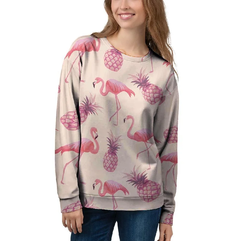 Pineapple Flamingo Print Women's Sweatshirt Hoodie with Rhinestones Sparkly Elegant