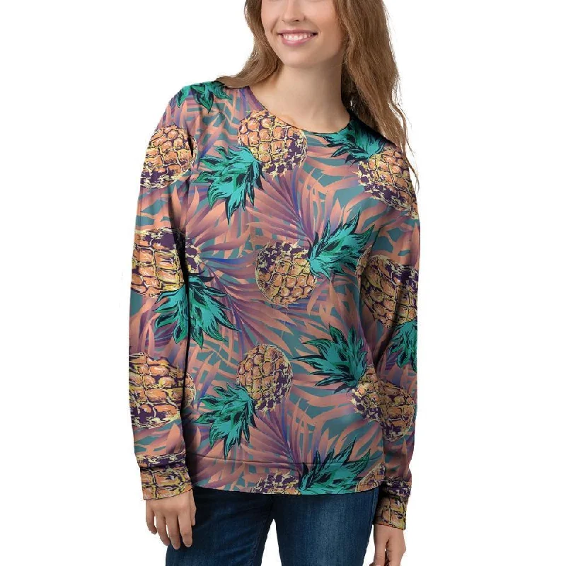 Pineapple Hawaiian Print Women's Sweatshirt Hoodie with Emblem Brand Identity