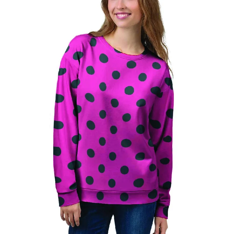 Pink And Black Polka Dot Women's Sweatshirt Hoodie with Fur Luxurious Winter