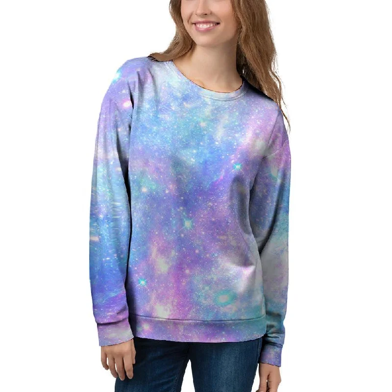 Pink and Blue Galaxy Space Women's Sweatshirt Hoodie with Ribbed Hem Stretchable Secure Pink and Blue Galaxy Space Women's Sweatshirt Hoodie with Ribbed Hem Stretchable Secure