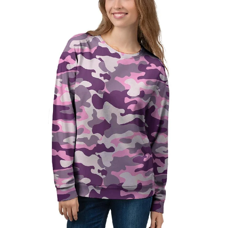 Pink Camouflage Print Women's Sweatshirt Hoodie with Hem Ribbing Snug Secure