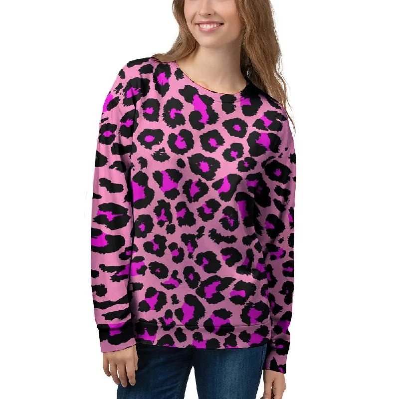 Pink Cheetah Leopard Women's Sweatshirt Hoodie with Elastic Waist Stretchable Comfortable Pink Cheetah Leopard Women's Sweatshirt Hoodie with Elastic Waist Stretchable Comfortable