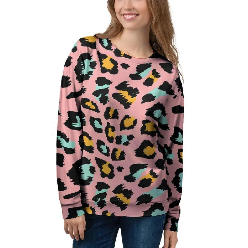 Pink Cheetah Print Women's Sweatshirt Hoodie with Full-Zip Functional Layering