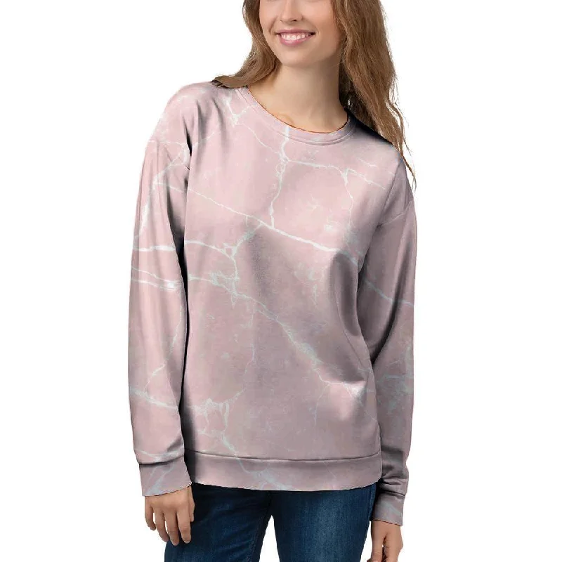 Pink Cracked Marble Women's Sweatshirt Hoodie with High Neck Warm Protective