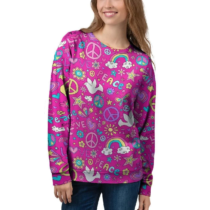 Pink Hippie Women's Sweatshirt Hoodie with Relaxed Fit Easy Casual