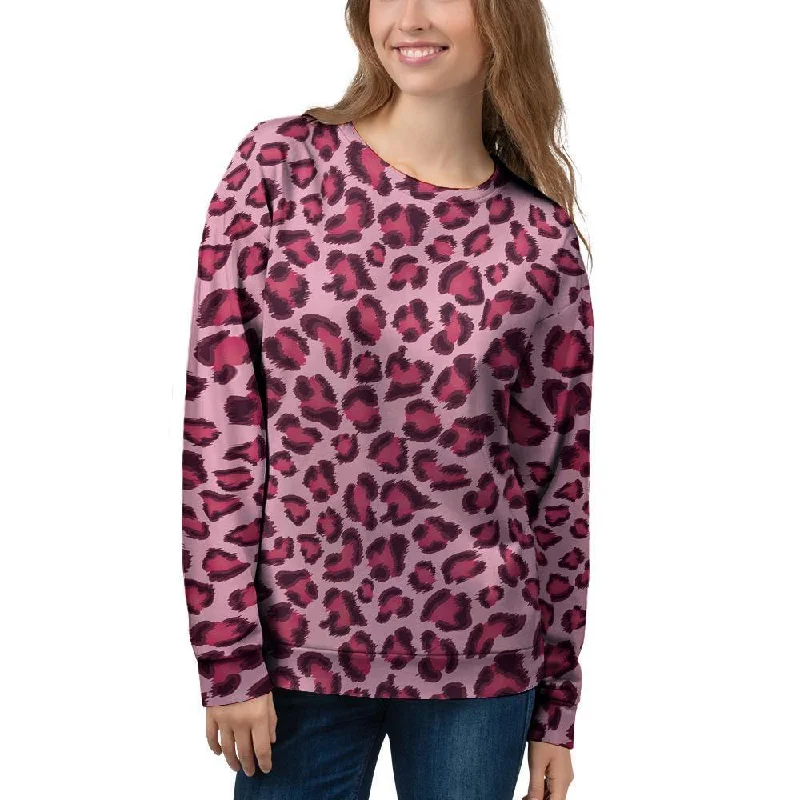 Pink Leopard Print Women's Sweatshirt Hoodie with Neon Bright Vibrant