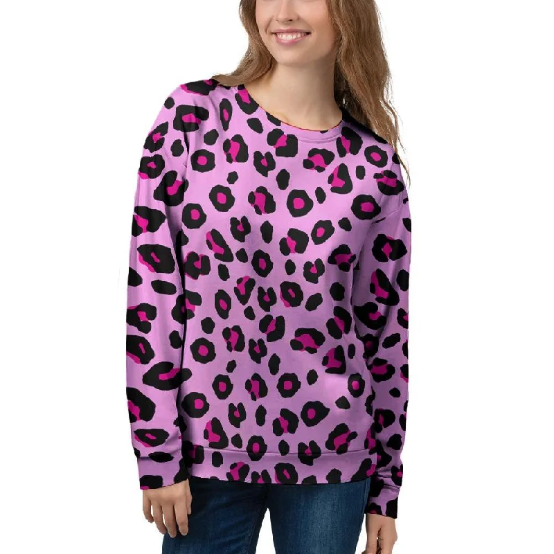 Pink Leopard Women's Sweatshirt Hoodie with Monochrome Minimalist Simple