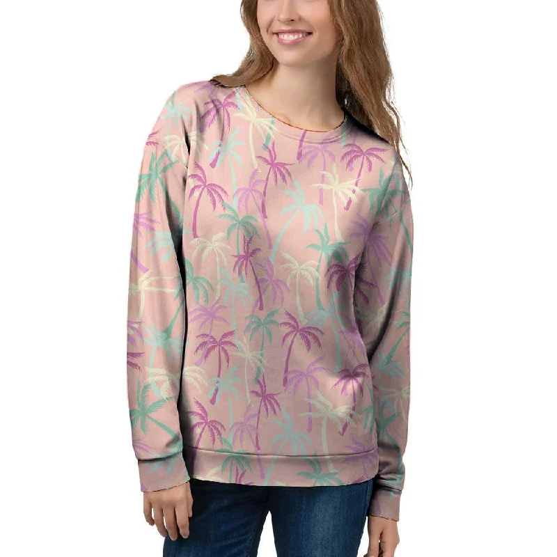 Pink Palm Tree Hawaiian Print Women's Sweatshirt Hoodie with Mesh Breathable Sporty