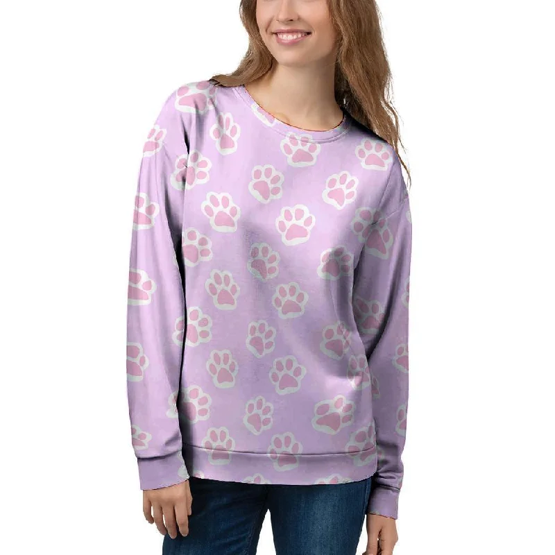 Pink Pastel Paw Women's Sweatshirt Hoodie with Sequins Glamorous Eye-catching