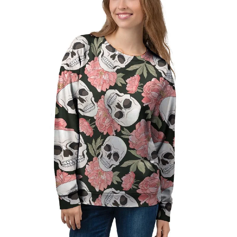 Pink Peony Skull Women's Sweatshirt Hoodie with Lining Warm Insulated