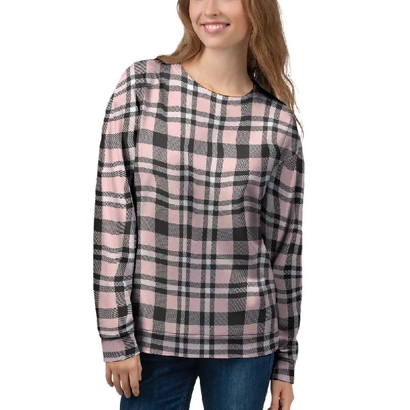 Pink Plaid Tartan Women's Sweatshirt Hoodie with Pocket Utility Practical