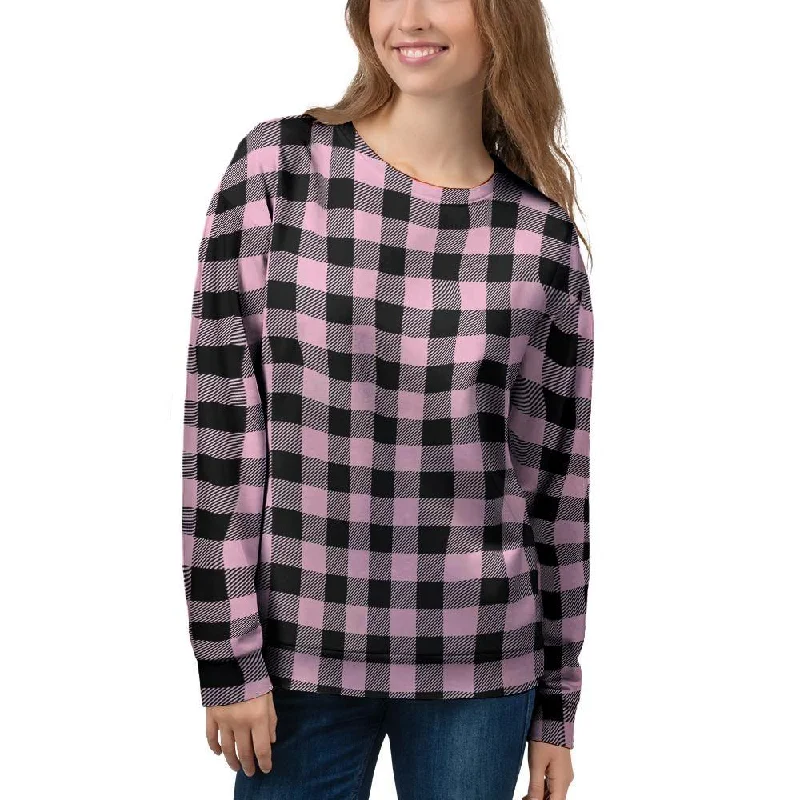 Pink Plaid Women's Sweatshirt Hoodie with Print Artistic Unique