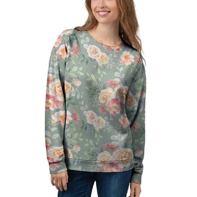 Pink Rose And Peony Floral Women's Sweatshirt Zip Hoodie Drawstring Kangaroo Pocket