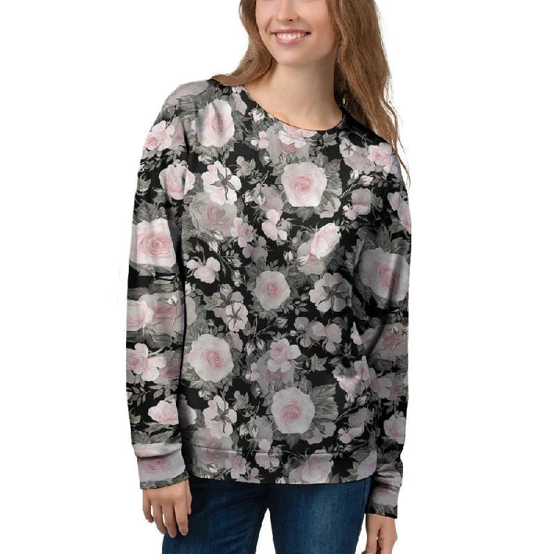 Pink Rose Floral Pattern Print Women's Sweatshirt Hoodie with Hem Applique Textured Unique Pink Rose Floral Pattern Print Women's Sweatshirt Hoodie with Hem Applique Textured Unique