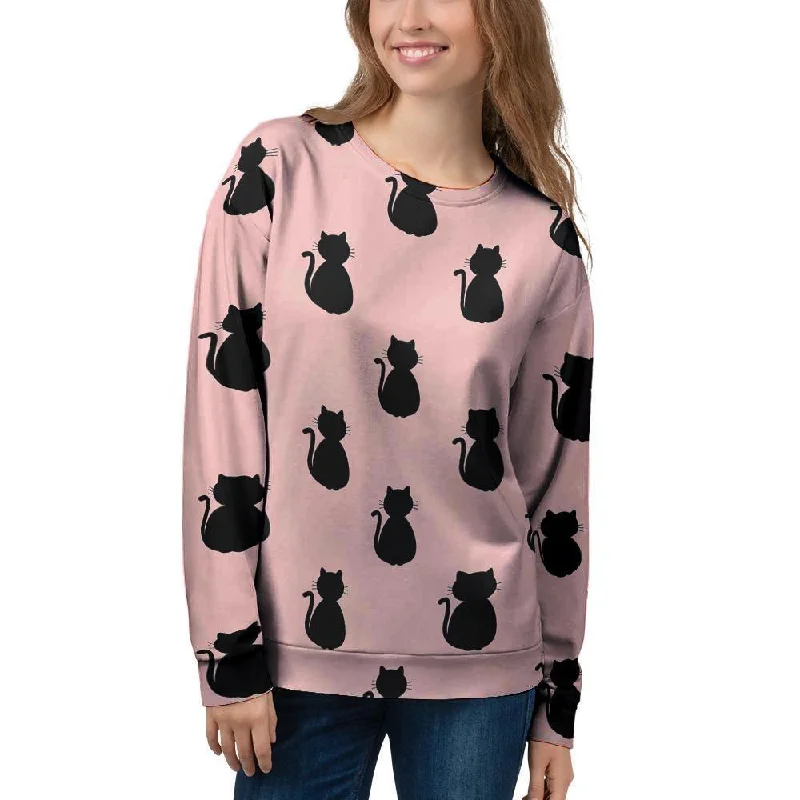 Pink Silhouette Cat Print Women's Sweatshirt Hoodie with Magnetic Closure Innovative Modern Pink Silhouette Cat Print Women's Sweatshirt Hoodie with Magnetic Closure Innovative Modern