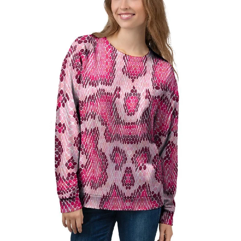 Pink Snakeskin Print Women's Sweatshirt Hoodie with Full-Zip Functional Layering