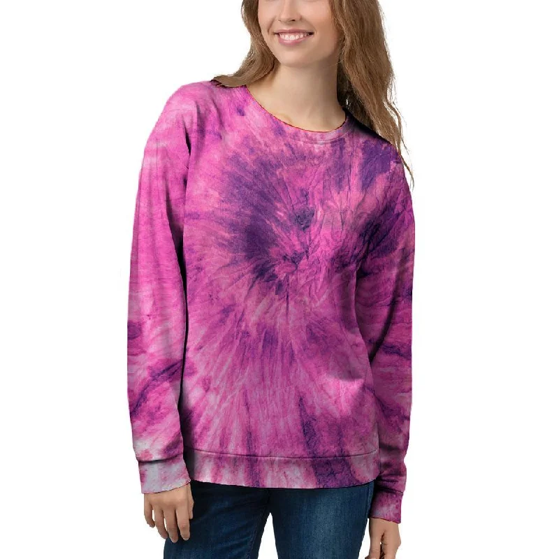 Pink Tie Dye Women's Sweatshirt Hoodie with Ribbed Neckline Snug Warm