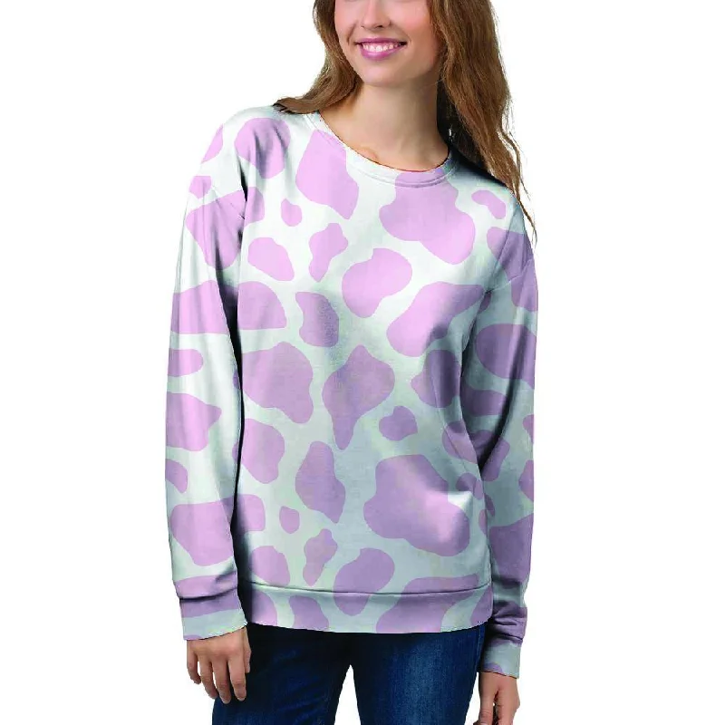 Pink White Cow Print Women's Sweatshirt Hoodie with Drop Shoulder Relaxed Streetwear Pink White Cow Print Women's Sweatshirt Hoodie with Drop Shoulder Relaxed Streetwear