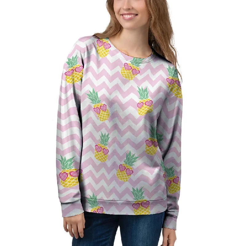 Pink Zig Zag Pineapple Print Women's Sweatshirt Hoodie with Relaxed Fit Easy Casual