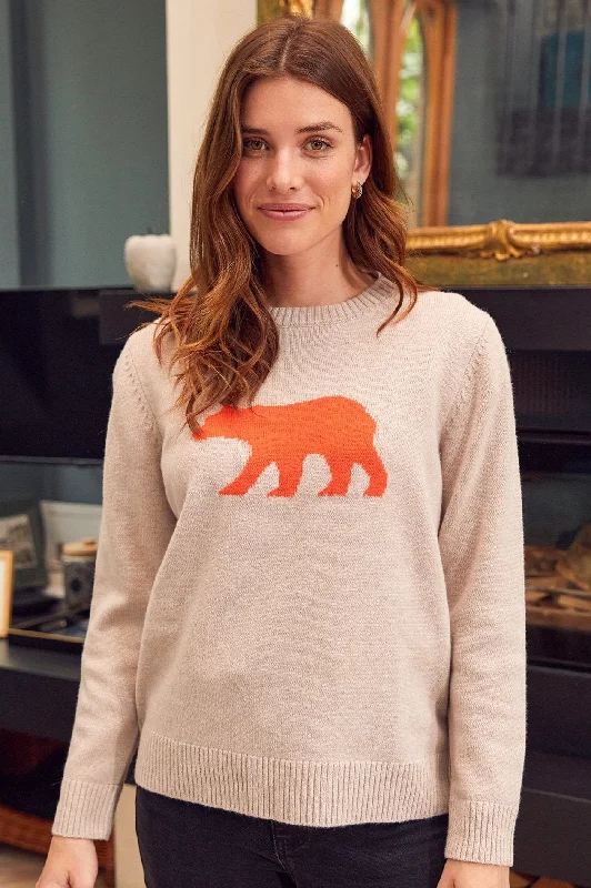 Merino Wool Polar Bear Jumper | Oat/Orange Cotton Fabric Linen Fabric Terry Fabric