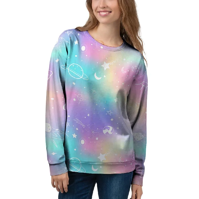 Print Holographic Women's Sweatshirt Hoodie with Rhinestones Sparkly Elegant