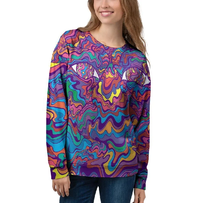 Psychedelic Face Women's Sweatshirt Hoodie with Fur Luxurious Winter