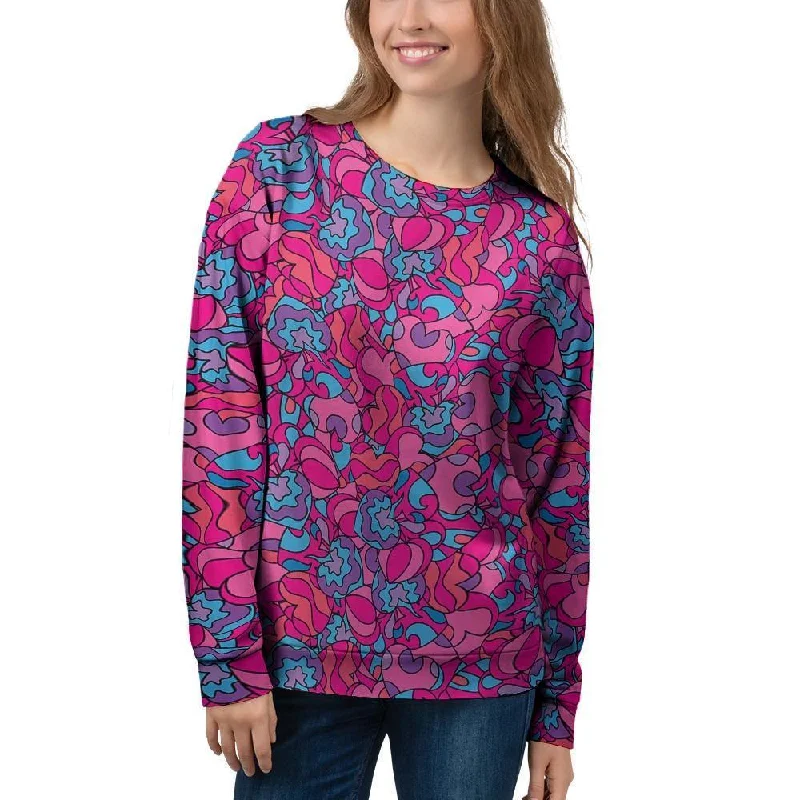 Psychedelic Trippy Hippie Heart Women's Sweatshirt Hoodie with Hem Embroidery Detailed Premium Psychedelic Trippy Hippie Heart Women's Sweatshirt Hoodie with Hem Embroidery Detailed Premium
