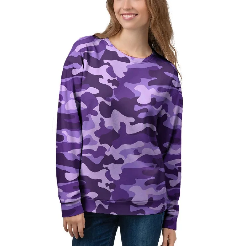 Purple Camo Print Women's Sweatshirt Hoodie with Belted Waist Structured Tailored