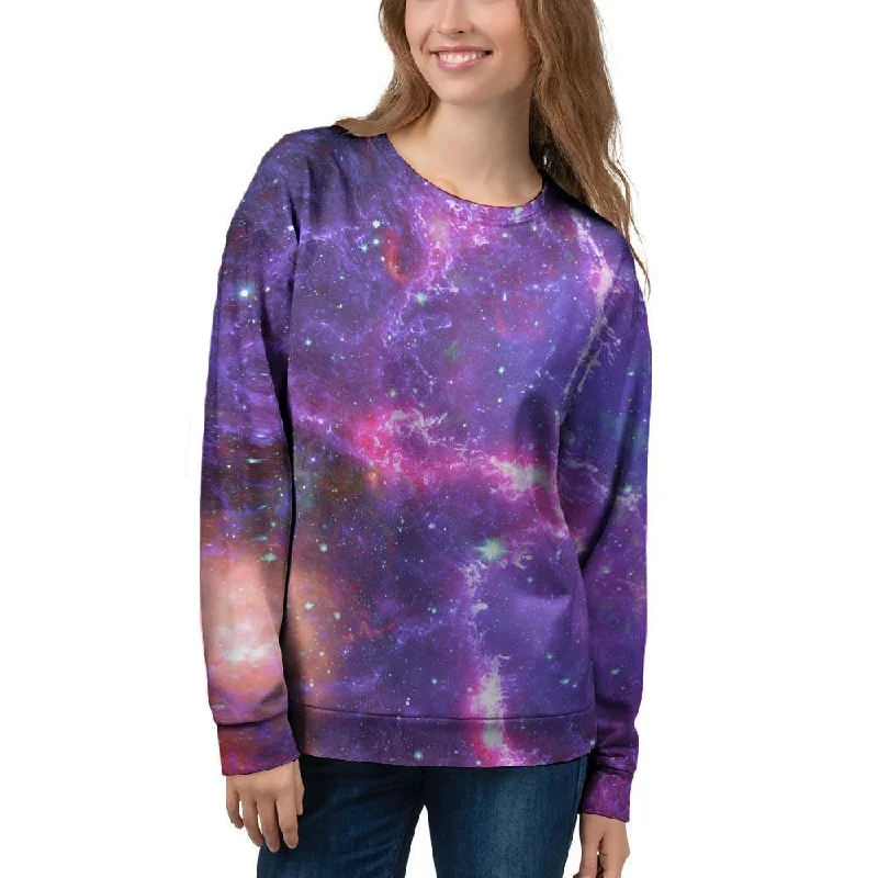 Purple Nebula Galaxy Space Women's Sweatshirt Hoodie with Exposed Zipper Edgy Industrial Purple Nebula Galaxy Space Women's Sweatshirt Hoodie with Exposed Zipper Edgy Industrial